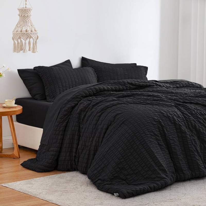 Amazon.com: Love's cabin Seersucker Black California King Comforter Set,  7-Piece All Season Lightweight Bed in a Bag Bedding Set with Comforter,  Flat Sheet, Fitted Sheet, Pillowcases and Shams | Soft, Breathable,  Ligh