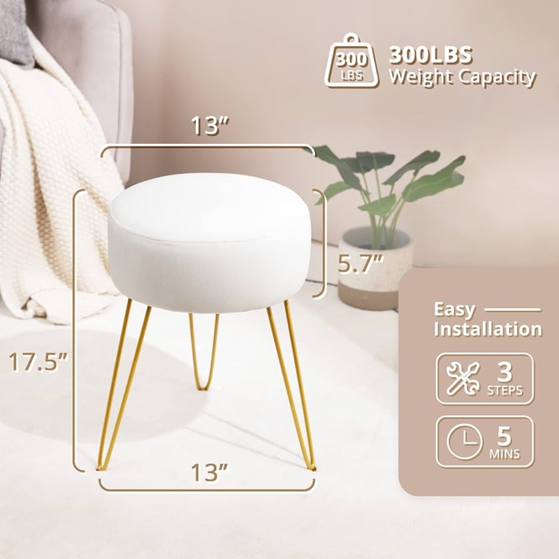 Amazon.com: LUE BONA Vanity Stool, White Vanity Stools for Makeup Room,  Round Ottoman Foot Stool, Velvet Footrest Vanity Chair for Bathroom Vanity,  Bedroom, Living Room, Entryway, Offices : Home & Kitchen