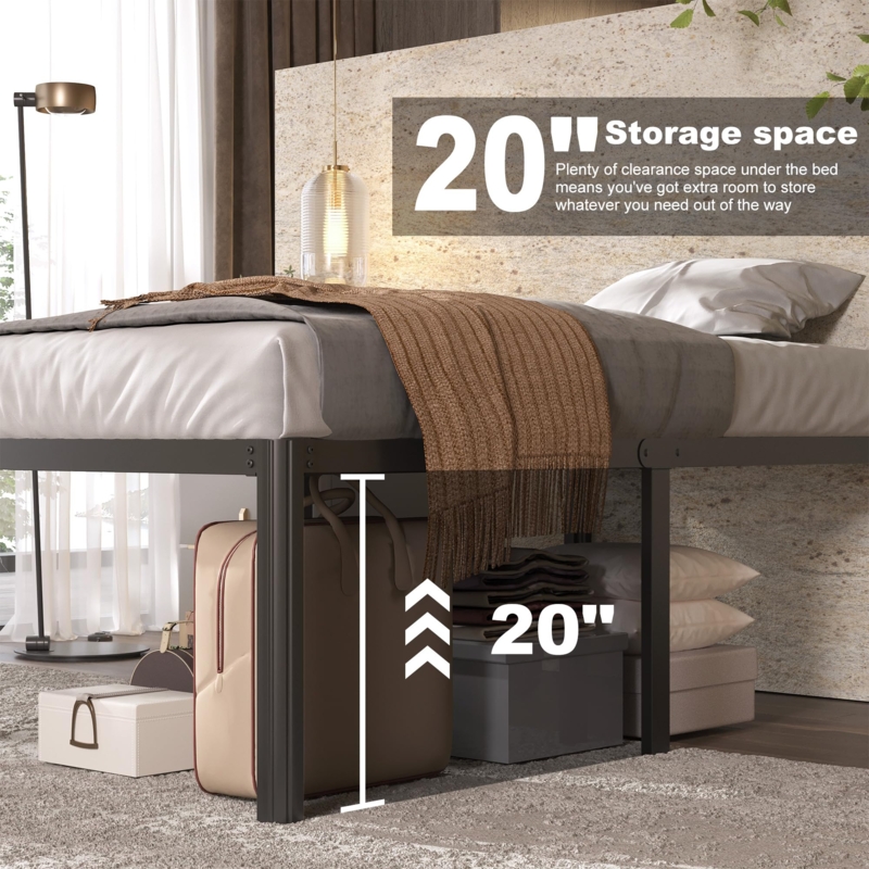 Amazon.com: Lutown-Teen 22 Inch High King Bed Frame with Rounded Corner  Legs, Sturdy Mattress Foundation, Heavy Duty Metal King Size Platform No  Box Spring Needed, Noise Free, Easy Assembly, Black : Home