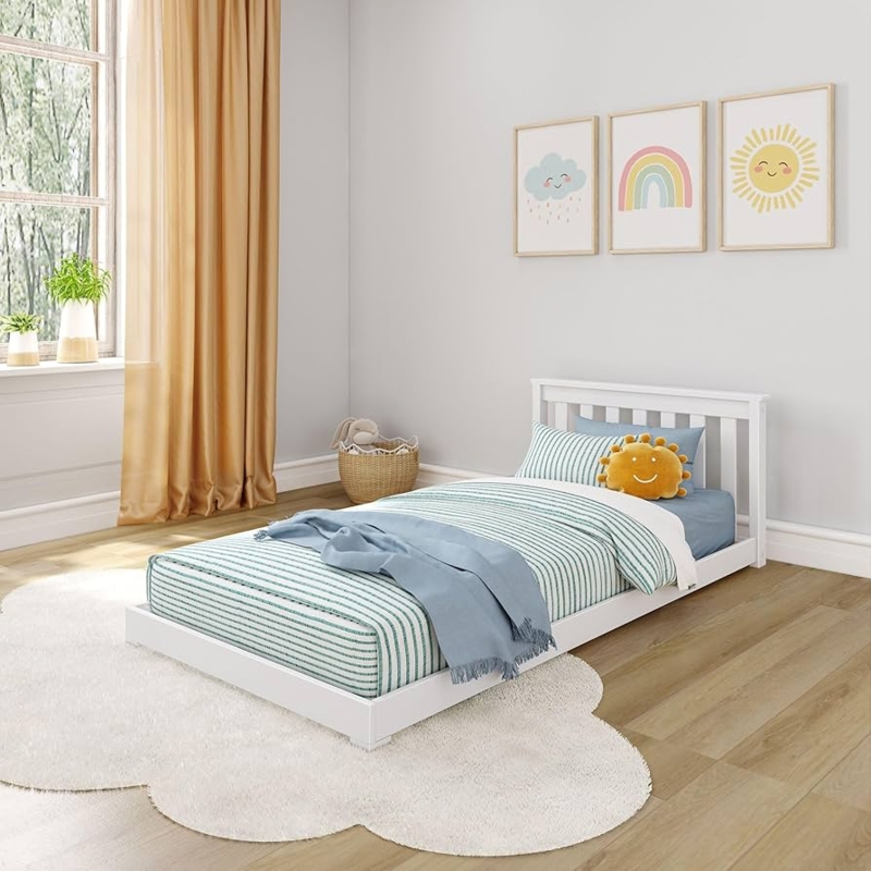 Amazon.com: Max & Lily Classic Twin Floor Bed, 79.75 Inches, Solid Wood Low  Bed Frame for Kids, Modern Floor Bed for Bedroom, White : Home & Kitchen