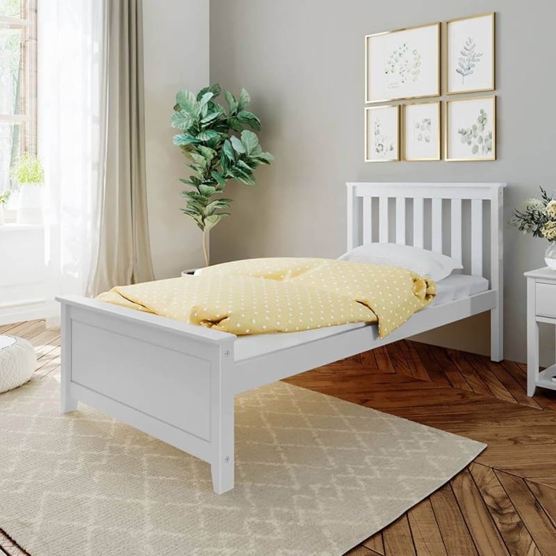 Amazon.com: Max & Lily Twin Bed Frame with Slatted Headboard, Solid Wood Platform  Bed for Kids, No Box Spring Needed, Easy Assembly, White : Home & Kitchen