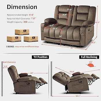 Amazon.com: MCombo 55.9" Zero Gravity Power Loveseat Recliner with Heat and  Vibration Massage, Reclining Loveseat Sofa with USB Ports, Cup Holders for  Living Room, Fabric PR648SET (Dark Brown) : Patio, Lawn &