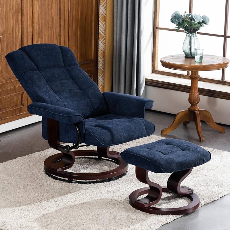 Amazon.com: MCombo Manual Swivel Recliner with Ottoman, Chair Ottoman Set  for RV Small Spaces, Living Room, Bedroom, Office 4919 (Chenille, Blue) :  Home & Kitchen