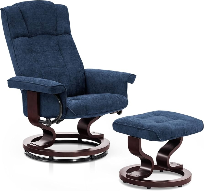 Amazon.com: MCombo Manual Swivel Recliner with Ottoman, Chair Ottoman Set  for RV Small Spaces, Living Room, Bedroom, Office 4919 (Chenille, Blue) :  Home & Kitchen