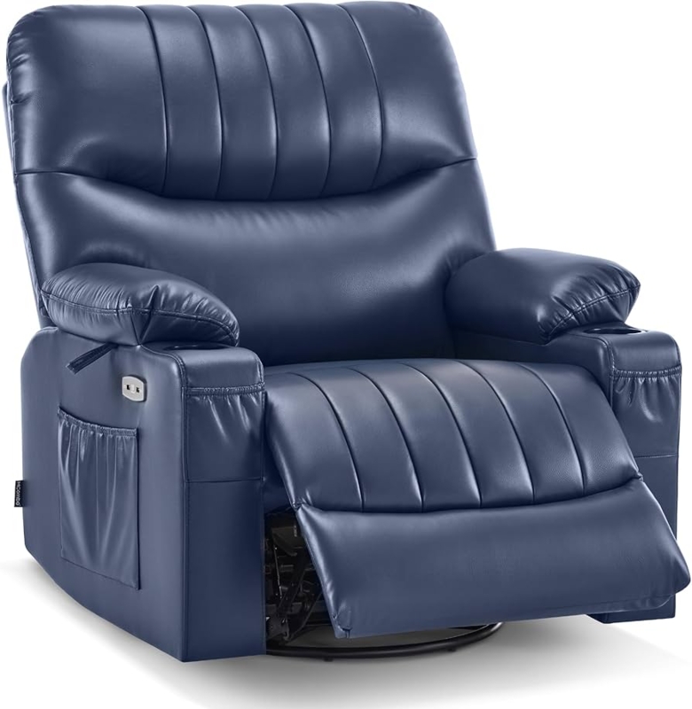 Amazon.com: MCombo Oversized Swivel Glider Rocker Power Recliner Chair for  Living Room with Heat and Vibration Massage, USB Ports, Cup Holders and  Pockets, Faux Leather 7785 (Navy Blue) : Home & Kitchen
