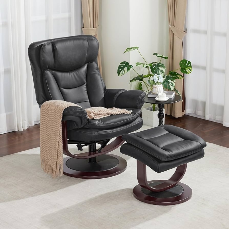 Amazon.com: MCombo Oversized Swivel Recliner Chair with Ottoman, Adjustable  Backrest, 360 Wood Base, High Seat, Faux Leather Lounge Chair for Tall  Users in Living Room, Bedroom, or Office 4651 (Dark Grey) :