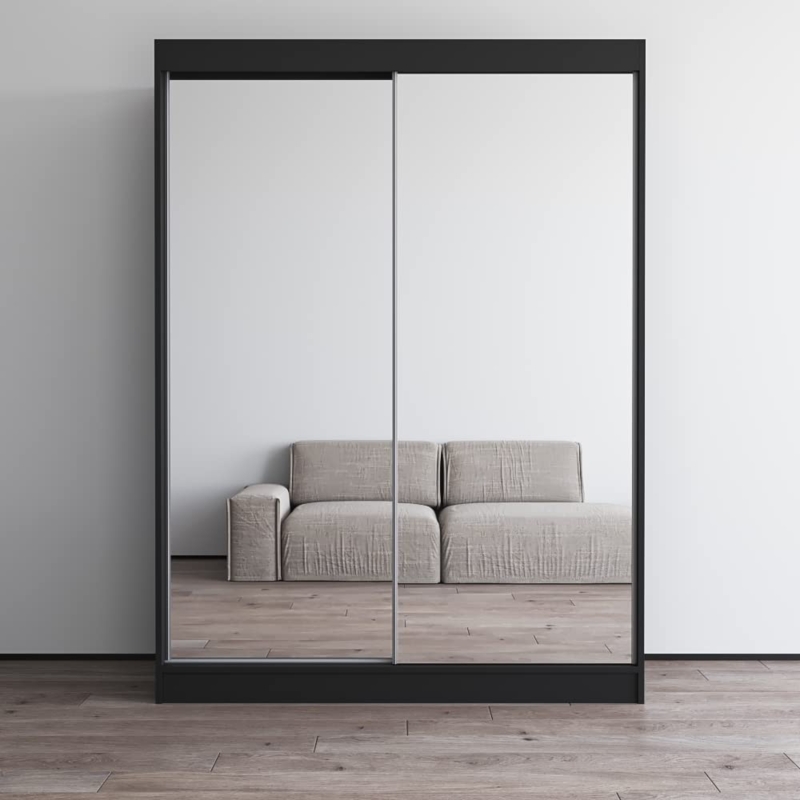 Amazon.com: Meble Furniture Aria 2D Wardrobe with Mirror Doors  Spacious  Storage with Shelves and Hanging Space  Modern Armoire Closet  Black with  Mirror/Mirror, 80" H x 59" W x 26"