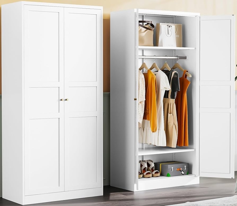 Amazon.com: Metal Wardrobe Cabinet with Hanging Rod,White Armoire Wardrobe  Closet,Metal Clothing Storage Cabinet with Adjustable Shelves and Doors,72"  Wardrobes Storage Cabinet for Home,Living/Laundry Room : Home & Kit