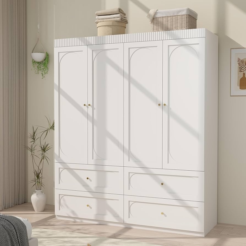 Amazon.com: Mhsatyrs White Armoire Wardrobe Closet: 74" Tall Wardrobe Closet  with 4 Doors, Wood Large Armoire with 4 Drawers, Modern Bedroom Armoires  with Hanging Rod (White) : Home & Kitchen