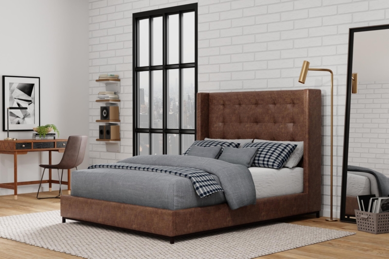 Amazon.com: Mundo Faux Leather and Wood Upholstered Bed, California King,  Brown : Home & Kitchen