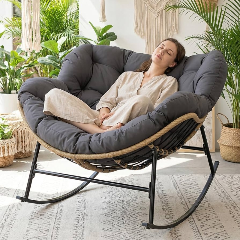 Amazon.com: NICESOUL Outdoor Papasan Rocking Chair with Cushion,  All-Weather Patio Egg Rocker, Oversized Rattan Glider for Reading &  Relaxing, Large Comfy Recliner Lounge Chairs for Balcony Garden Backyard,  Grey : Pat