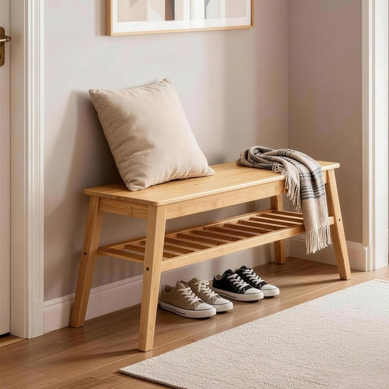 Amazon.com: Nnewvante Bamboo Entryway Bench, 33.46" Indoor Storage Bench,  Small Wood Benches for Living Room, Bedroom, Dining Room, Hallway, Outdoor  Wooden Bench, Holds up to 300lbs : Home & Kitchen