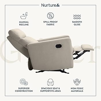 Amazon.com: Nurture& The Manual Glider Premium Modern Recliner Nursery  Glider Chair with Spill, Stain Proof Fabric | Designed with a Thoughtful  Combination of Function and Comfort | Water Repellant (Ivory) : Baby