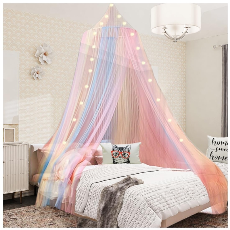 Amazon.com: NYDECOR Rainbow Bed Canopy for Girls with Lights Princess Canopy  for Girls Bed Mosquito Net for Single Twin Full Queen Size Reading Nook Canopy  Bed Curtains Room Decor : Home &