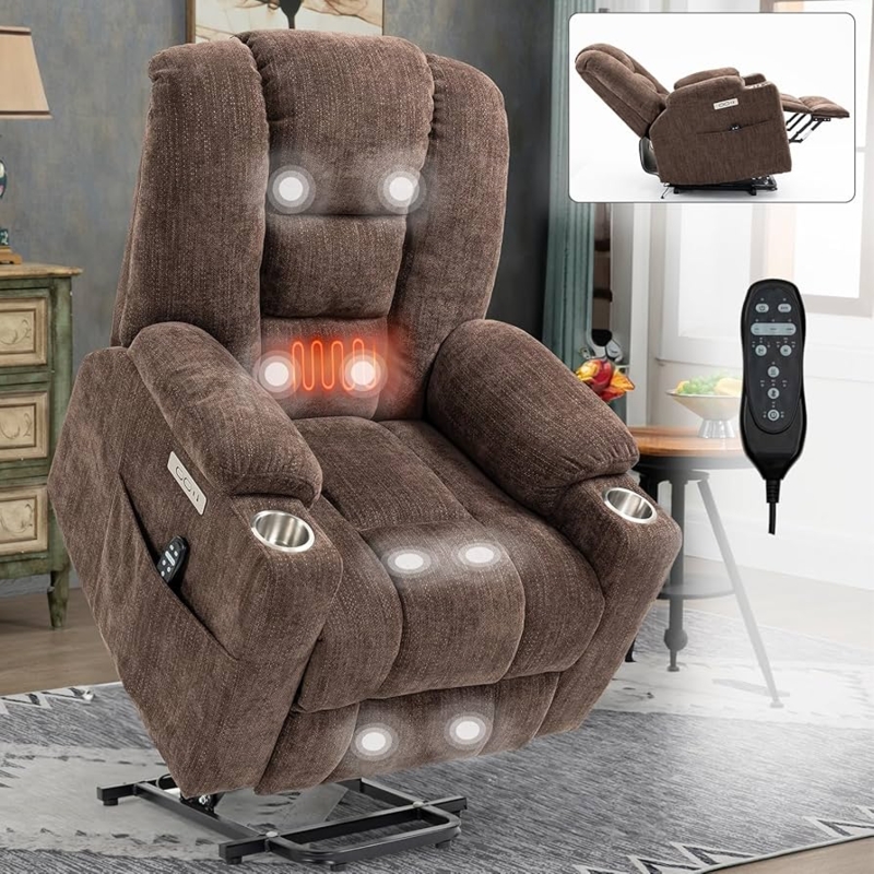 Amazon.com: Oosofi Large Power Lift Recliner Chair with Massage and Heat  for Elderly, Overstuffed Wide Recliners, Heavy Duty Motion Mechanism with  Charging Ports, 2 Steel Cup Holders, Brown : Health & Household