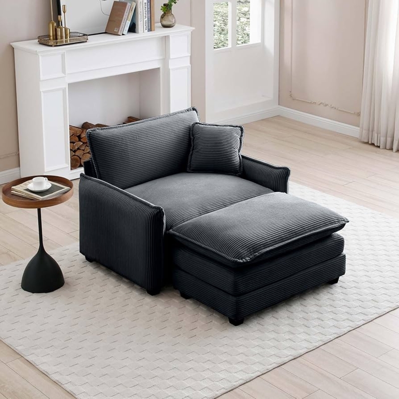 Amazon.com: Oversized Chair with Ottoman Set, Modern Comfy 25.52" Deep Seat  Sofa Living Room Chair, Corduroy Single Large Cloud Couch Accent Chair,  Indoor Chair and A Half for Bedroom Office Apartment,Grey :