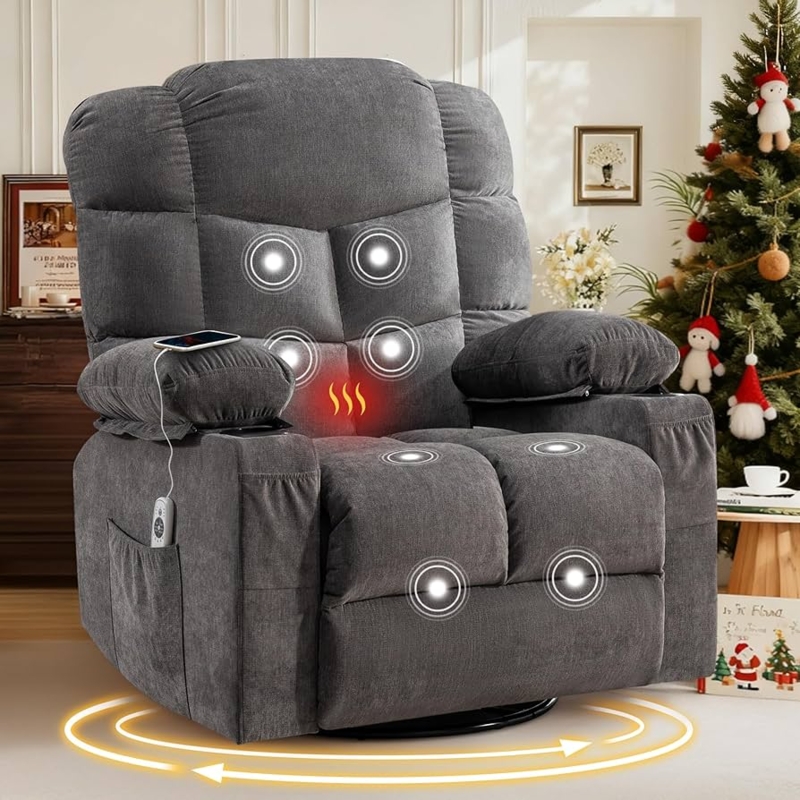Amazon.com: Oversized Massage Swivel Recliner Chair with Lumbar Heating for  Living Room Rocker Recliner Single Sofa with Cup Holders and USB Charge  Port, Large Big Chair Recliners for Adult : Home &
