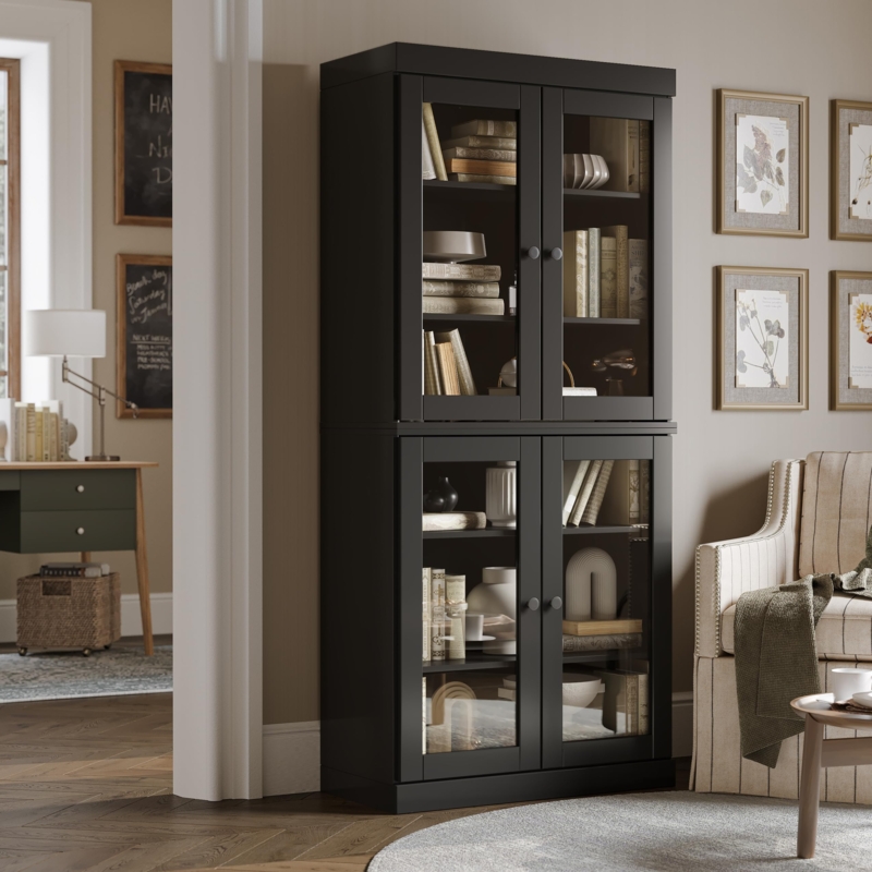 Amazon.com: Palace Imports Solid Wood Bookcase - 6-Tier Bookshelf, 71.5 H  x 32 W - Black, Clear Glass Cabinet Doors & Adjustable Shelves, Tall  Bookcase, 100% Renewable Eco-Friendly Wood, Made in Brazil :