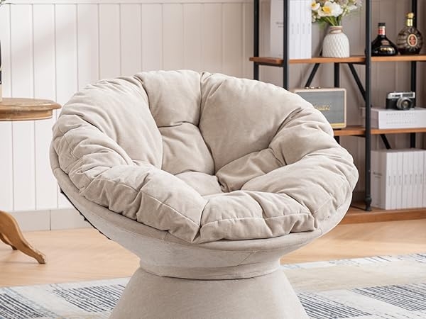 Amazon.com: Papasan Chair,Papasan Chair with Cushion and Frame,Comfy  Chenille Upholstered Round Reading Chair,Oversized 360 Swivel Accent Chair  with Metal Base Lazy Chair for Bedroom,Living Room,Light Beige : Home &  K