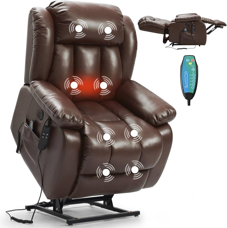 Amazon.com: PARKOL Dual Motor Power Lift Recliner Chair for Elderly,  180-Degree Infinite Position Lay Flat Leather Recliner Chairs, with Massage  and Heating, USB & Type-C Port and Remote (Brown) : Home &