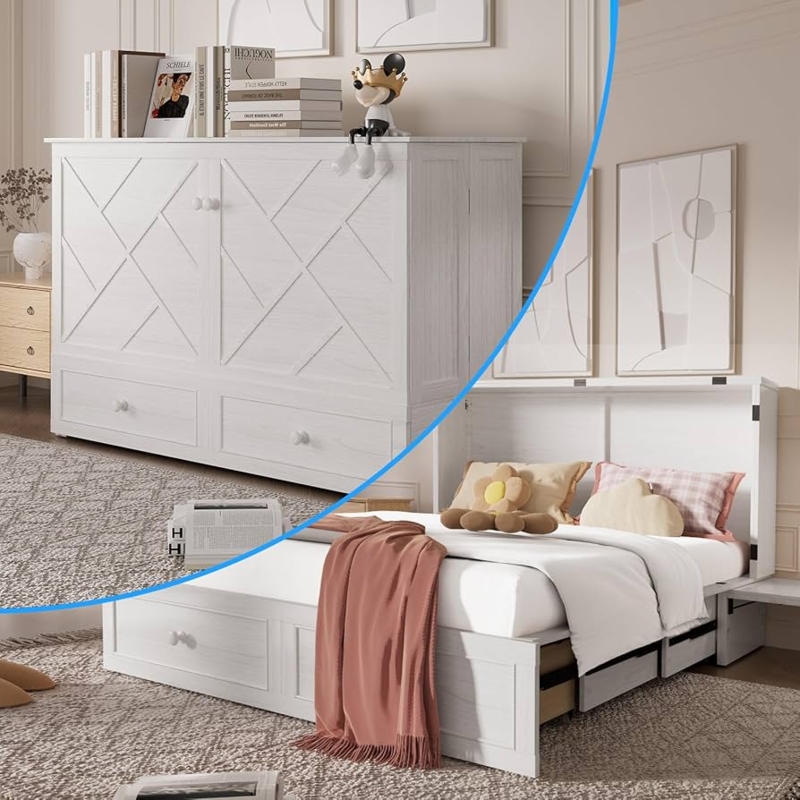 Amazon.com: PUREMIND Multi-Functional 2-in-1 Murphy Cabinet Bed with Mattress  Included, Queen Size Murphy Bed Chest Built-in Power Strip & Drawers,  Space-Saving Foldable Platform Beds : Home & Kitchen