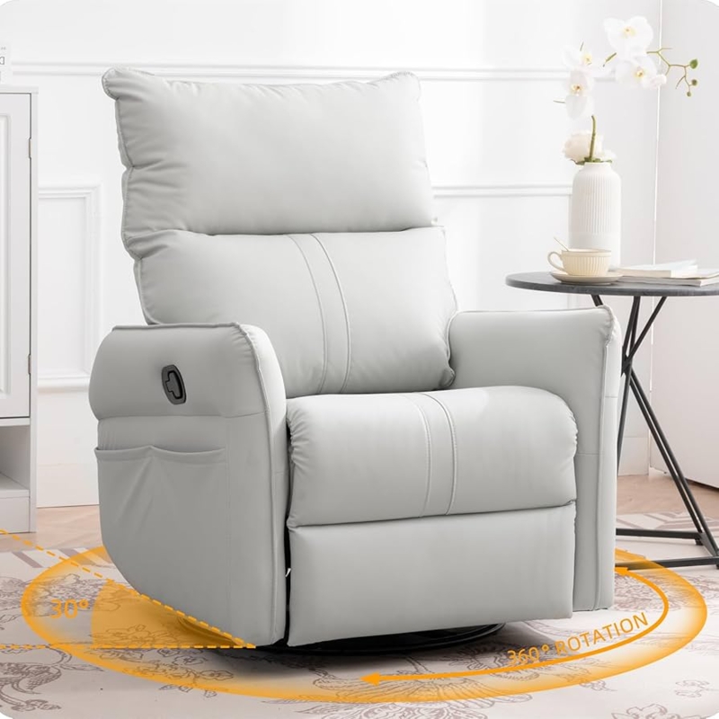 Amazon.com: QKFF Swivel Rocker Recliner Chair, Upholstered 360 Fabric  Leather Glider Rocker Chair for Nursery, Manual Small Recliners for Small  Spaces Living Room Weight Capacity 300lbs : Home & Kitchen