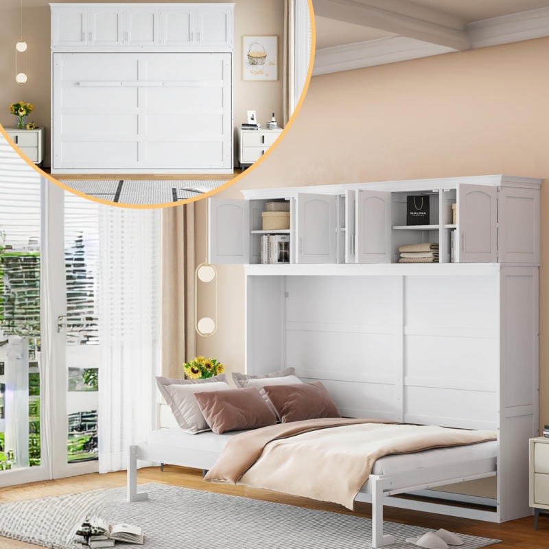 Amazon.com: Queen Murphy Bed with Cabinets, Queen Size Murphy Bed Cabinet  Bed, Solid Wood Wall Bed, Hidden Murphy Beds Foldable Platform Bed Frame,  Horizontal Murphy Bed for Guest Room or Home Office,