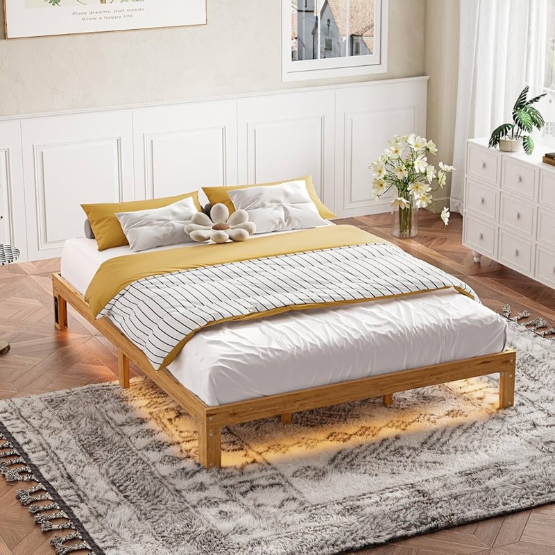 Amazon.com: Queen Size Wood Platform Bed Frame-12 Inch Solid Wood Queen Bed  Frame with Slat Support,Solid Foundation,No Box Spring Needed, Easy  Assembly (Natural Wood+Brown) : Home & Kitchen