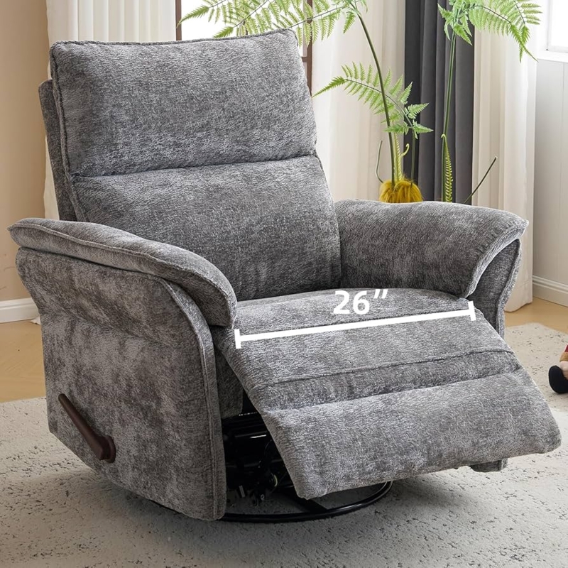 Amazon.com: Rhevoy Oversized Glider Rocker Recliner, 26" Extra Wide 360  Swivel Nursery Recliner with Adjustable Headrest, Chenille Rocking Nursery  Chair with Overstuffed Armrest, Lumbar Support, Dark Grey : Home & Kitc