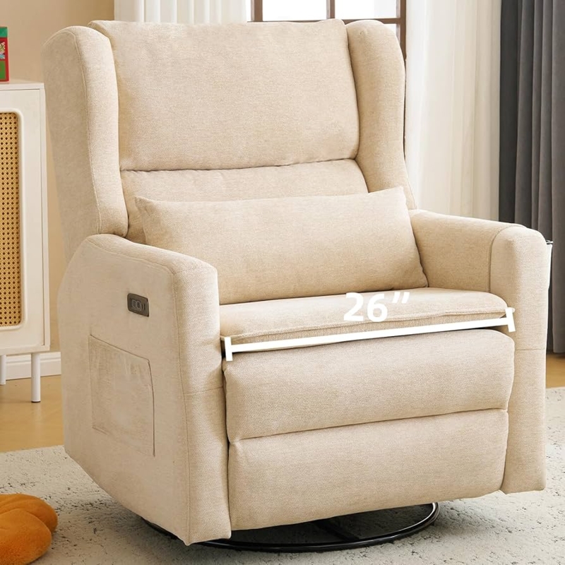 Amazon.com: Rhevoy Oversized Swivel Rocker Recliner Chair, 26" Extra Wide  Glider Nursery Chair with Adjustable Headrest, Chenille Power Recliner  Rocking with Double Cushion, Cup Holder, Beige : Home & Kitchen