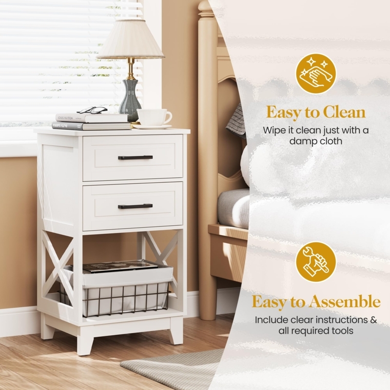 Amazon.com: RoyalCraft 30'' Tall Nightstand, Modern Painted Bedside Table  with 2 Drawers and Open Shelf Below, Wood Side Table for Bedroom, Home  Office, White : Cell Phones & Accessories