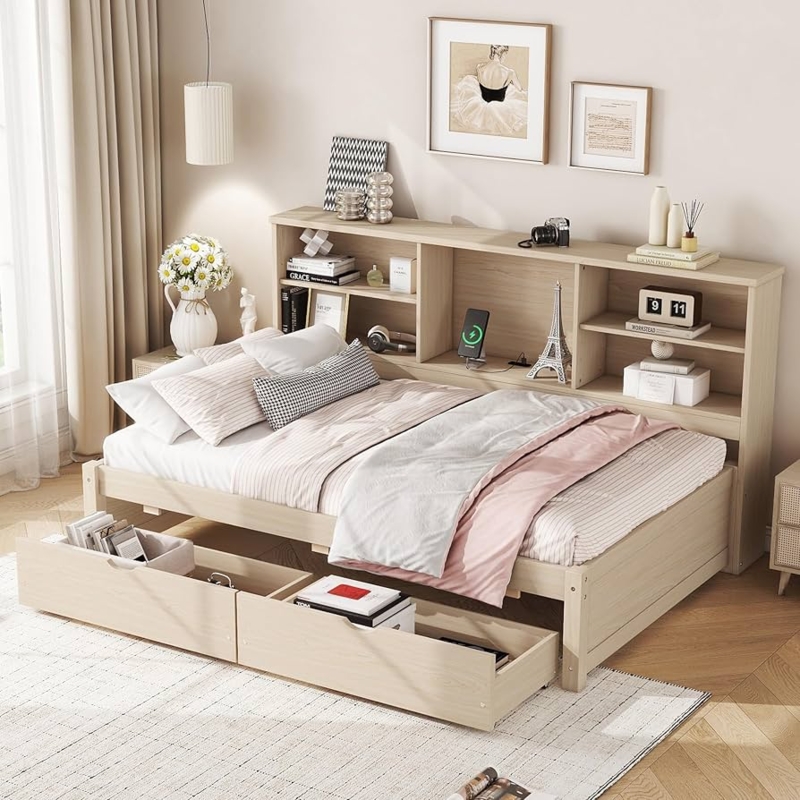 Amazon.com: RuiSiSi Twin Size Daybed with Storage Drawers & Bookcase, Wood  Twin Captains Bed with USB Ports and Storage Headboard, Twin Bookshelf  Daybed Frame for Kids Teens Adults, Antique Natural : Home