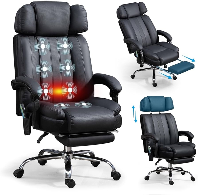 Amazon.com: Salutrobusto Massage Office Chair with Heat and 8 Vibration  Points Big and Tall Executive Office Chair with Adjustable Headrest, Extra  Wide Seat, Footrest, Padded Armrests, Reclining High Backrest : Office 