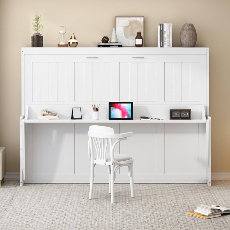 Amazon.com: SOFTSEA Queen Size Horizontal Murphy Bed with Desk, Murphy Bed  can be Folded into a Cabinet, Hideaway Wall Bed Frame Space-Saving for  Guest Room Bedroom Office, White : Home & Kitchen