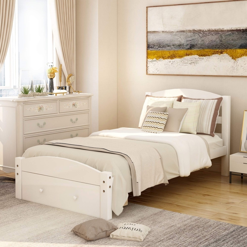 Amazon.com: SOFTSEA Twin Size Bed Frame with Drawers, Mid Century Modern Bed  Frame with Storage for Kids, Wood Support Slats/No Box Spring Needed/Easy  Assembly (White) : Home & Kitchen