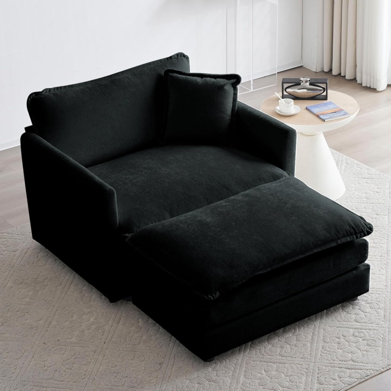 Amazon.com: Suheww Oversized Chair with Ottoman, 41.4" Black Sofa Chair and  A Half Accent Chairs for Bedroom, Lounge Chair Indoor Living Room Chairs  for Office, Black : Home & Kitchen
