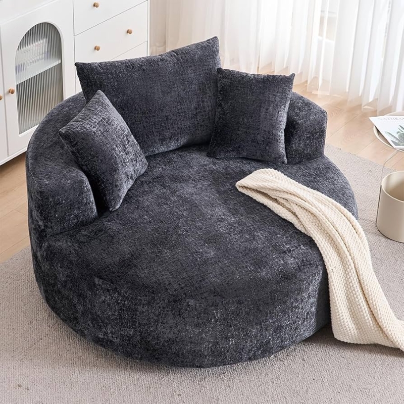 Amazon.com: Swivel Accent Barrel Chair Oversized Modern Akili Upholstered  Sofa Lounge Club Leisure Chair Round Chair for Hotel Living Room with 3  Pillows (Black Chenille), 15D x 38.6W x 50H in :