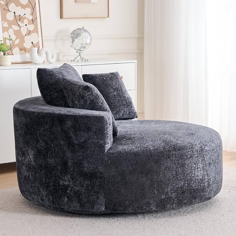 Amazon.com: Swivel Accent Barrel Chair Oversized Modern Akili Upholstered  Sofa Lounge Club Leisure Chair Round Chair for Hotel Living Room with 3  Pillows (Black Chenille), 15D x 38.6W x 50H in :