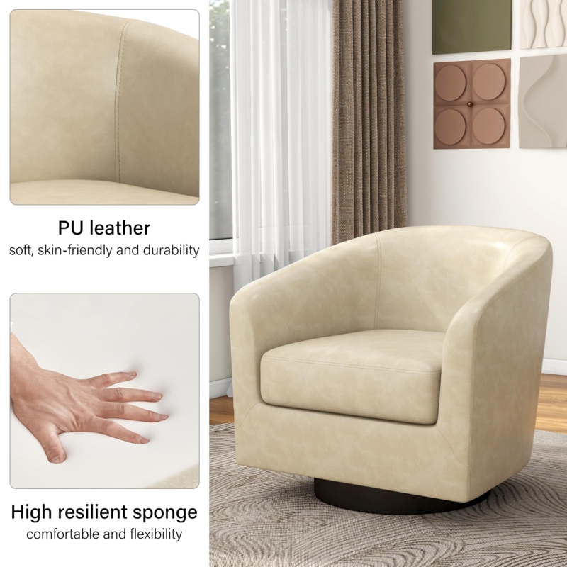 Amazon.com: Swivel Barrel Accent Chair, Modern Round Faux Leather Arm Chair  for Living Room, Bedroom, Comfy Club Reading Chairs for Adults(Faux  Leather, Cream, Set of 1) : Home & Kitchen