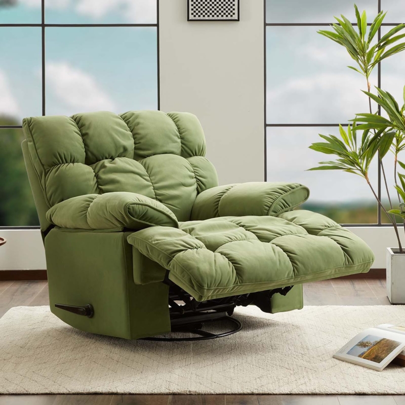 Amazon.com: Swivel Rocker Recliner - Oversized Recliner Chair with Swivel  and Rocking Function, Manual Recliner Chair with Velvet Soft Padded and  Extended Handle, Wide Recliner Chairs for Adults, Green : Home &