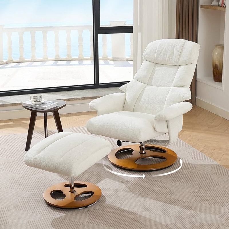 Amazon.com: Swivel Stressless Recliner with Ottoman - Swivel Recliner Chairs  with Ottoman with Remote-Control Massage System, Massage Recliner Chairs  with 360 Rotation, Manual Recliner for Bedroom, Den (White) : Home &