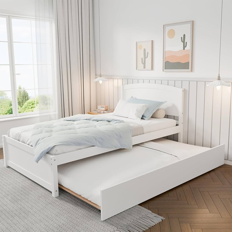 Amazon.com: TOLEAD Daybed with Trundle, Twin Size Pull Out Bed, Solid Wood  Extendable Day with Trundle Bed Twin, Include Slat Support (White, Trundle)  : Home & Kitchen