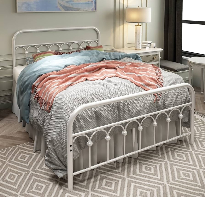 Amazon.com: TUSEER Metal Bed Frame Full Size with Vintage Headboard and  Footboard Platform Base Wrought Iron Bed Frame (Full, White) : Home &  Kitchen