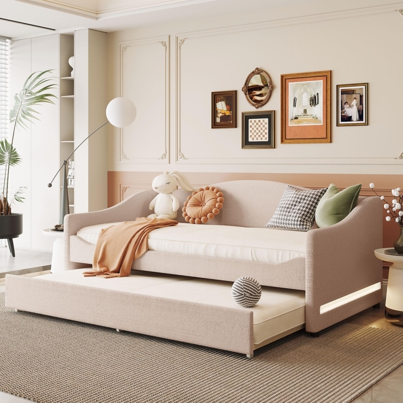 Amazon.com: Twin Size Upholstered Daybed with Trundle,Teddy Fleece Twin  Daybed Frame,Twin Day Bed with LED Light,Tufted Sofa Bed Daybed for  Bedroom,Living Room,Guest,Beige : Home & Kitchen