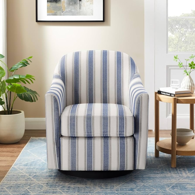 Amazon.com: VANOMi Swivel Accent Chair, Swivel Barrel Chair Modern  Upholstered Round Armchair, Comfy Club Reading Chairs for Adults, Reading Accent  Chairs for Living Room, Bedroom, Office (Navy Stripe) : Home & Kitchen
