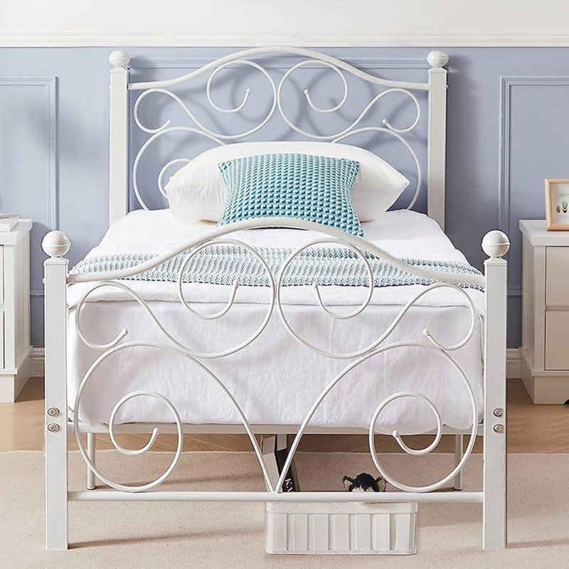 Amazon.com: VECELO Twin Size Bed Frame with Headboard and Footboard, Heavy  Duty Metal Slat Support, Platform Mattress Foundation, No Box Spring  Needed, Easy Assembly, White : Home & Kitchen