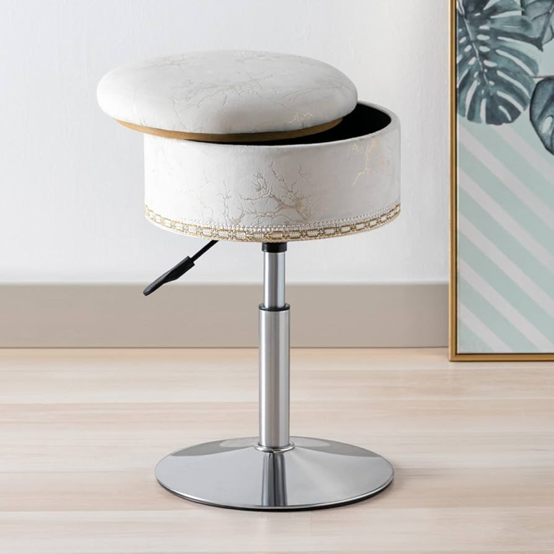 Amazon.com: Velvet Storage Ottoman Vanity Stool Makeup Chair, 18" to 23"  Height Adjustable Foot Stool Round Footrest Coffee Table, White Modern Accent  Stools,360 Swivel Make up Stool for Living Room Bedroom :