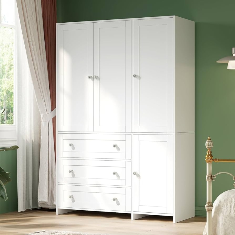 Amazon.com: VOWNER Armoire Wardrobe Closet with Drawers and Mirror, 71"  Clothing Storage Cabinet with Hanging Rod, 4 Doors Wooden Wardrobe Cabinet  for Bedroom, Large Capacity Storage : Home & Kitchen