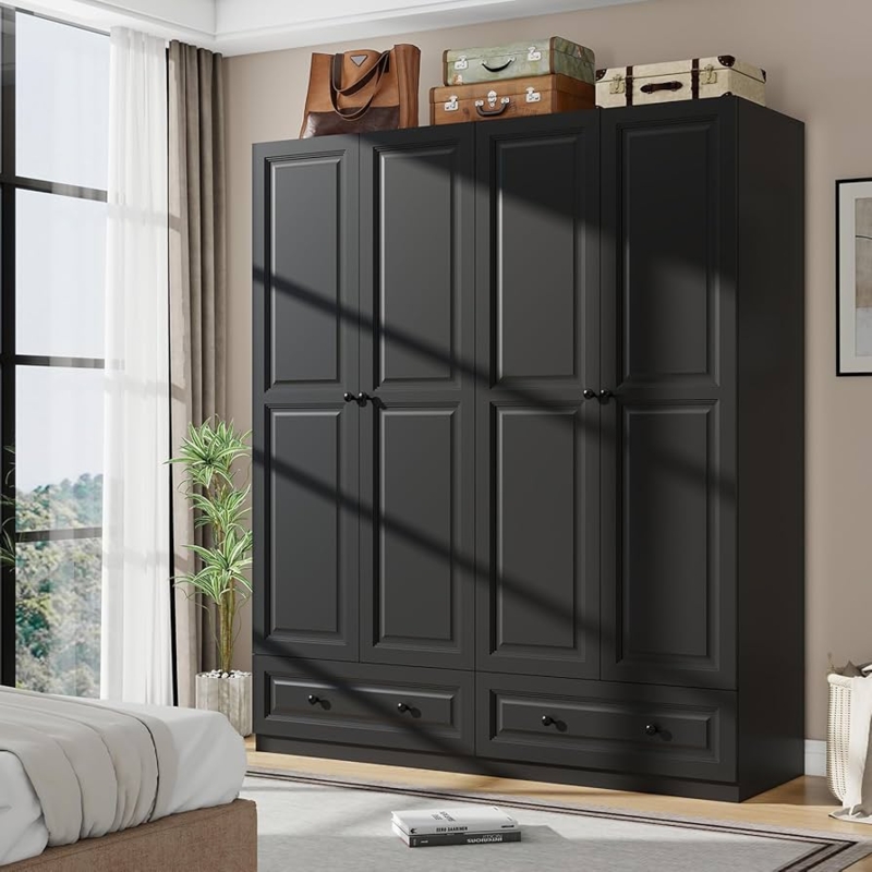 Amazon.com: Vrmuxita Armoire Wardrobe Closet with Drawers: 74" Black Tall  Wooden Wardrobe Closet for Hanging Clothes, Large Bedroom Armoires with 2  Drawers, 4 Door Armoire Storage Cabinet (Black, 63") : Home & Kitchen