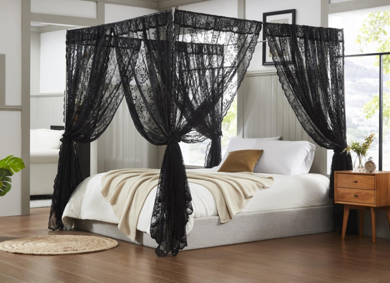 Amazon.com: Warm Home Designs Lace Canopy Bed Curtains Set Consists of 8  48" x 78" Black Canopy Curtains with Tie-Backs. Queen Canopy Bed Curtains  or King Bed Canopy Curtains for Gothic Bedroom